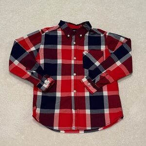 Tommy Hilfiger Kids Red and Navy Plaid Button Down Shirt